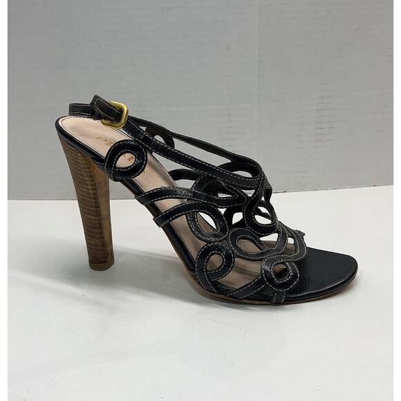 PRADA Floral Lattice Black Leather Wood Heels Slingback Shoe EU 39 - Picture 1 of 11